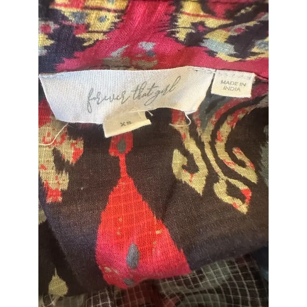 Anthropologie Forever That Girl Ikat Paisley Contrast Print Top Button Blouse XS - Picture 13 of 16